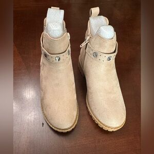 Beige Ankle Boots with Studded Detail